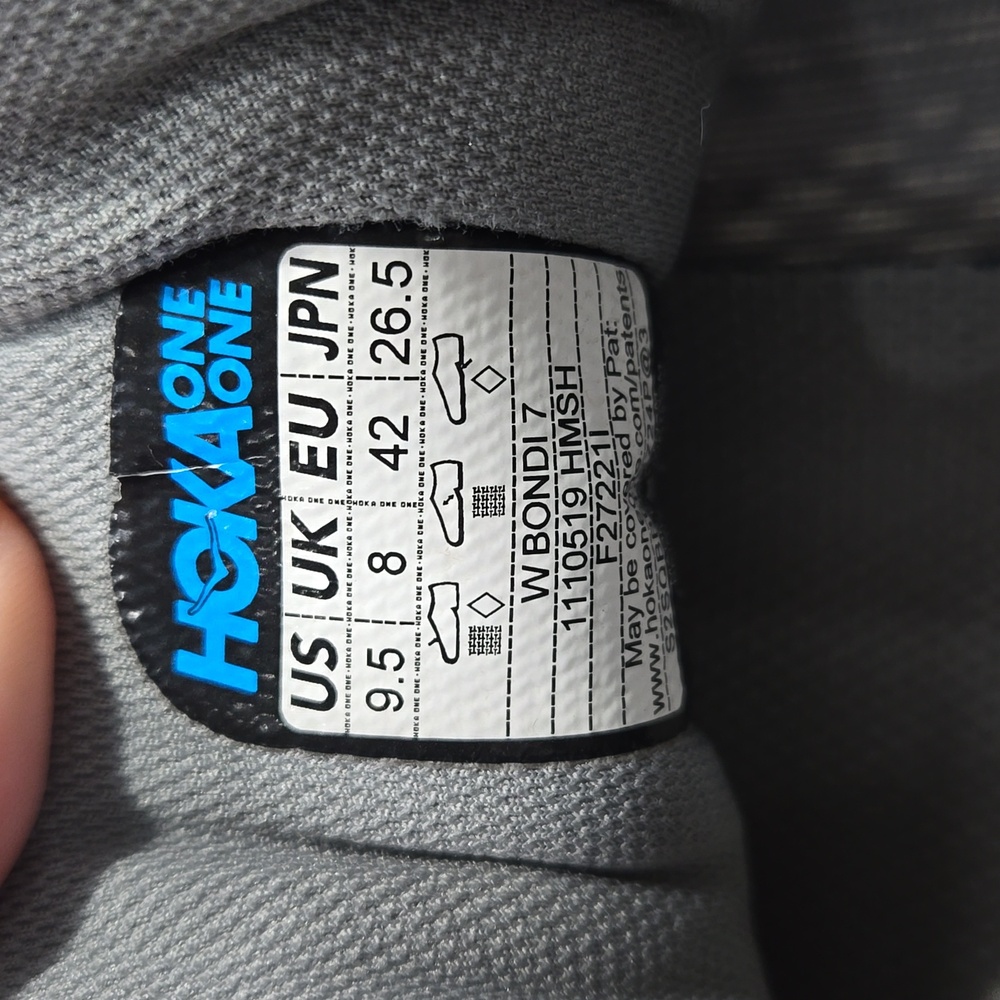 HOKA ONE ONE Womens Bondi 7 Mesh Harbor Mist Sharkskin Trainers 9.5 - Picture 9 of 15